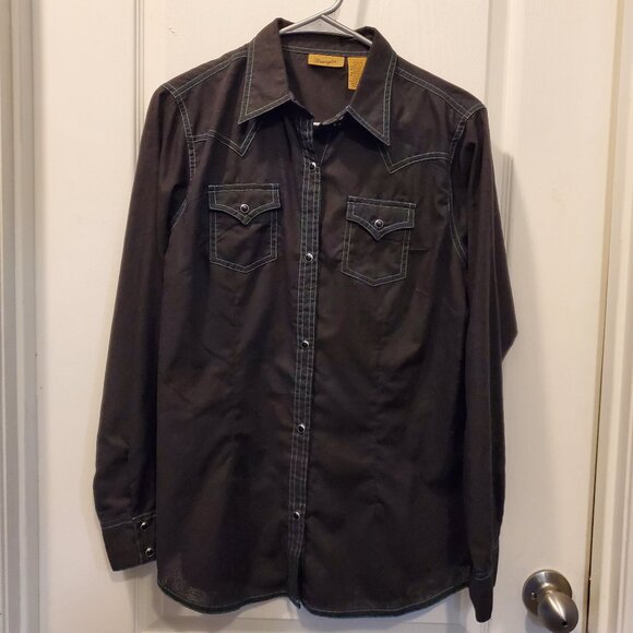 Wrangler Black Western Snap Shirt | Teal Contrast Stitching Paisley Sheer M - Picture 2 of 5
